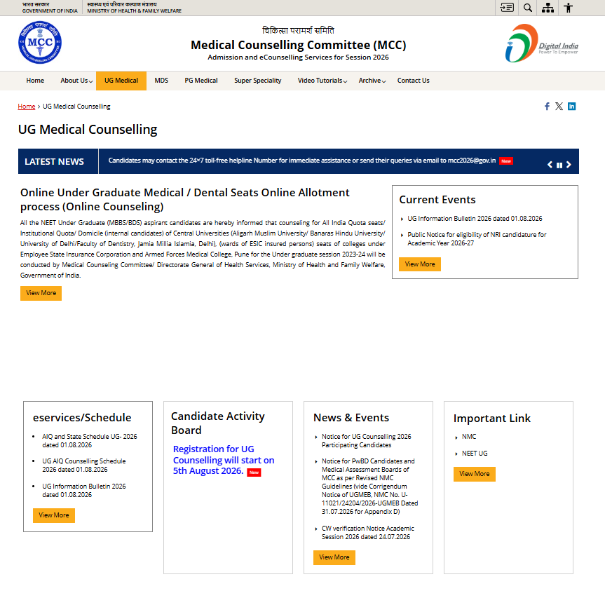 NEET UG Counselling Dates 2026